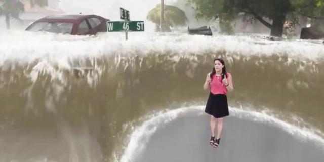 视频：飓风来袭 美国天气频道演播室上演超逼真特效