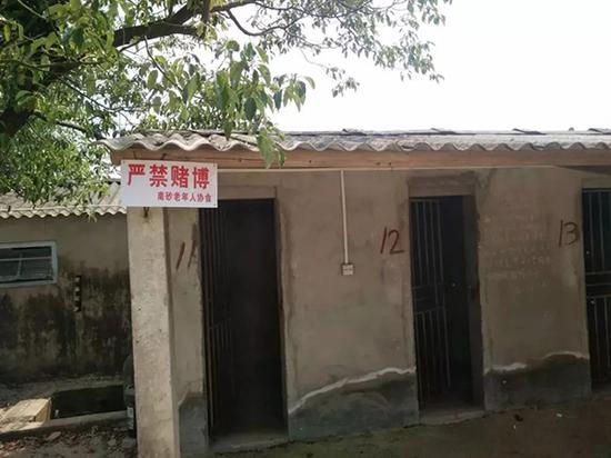 狗舍外挂着“严禁赌博”的告示。 欧汉华 摄