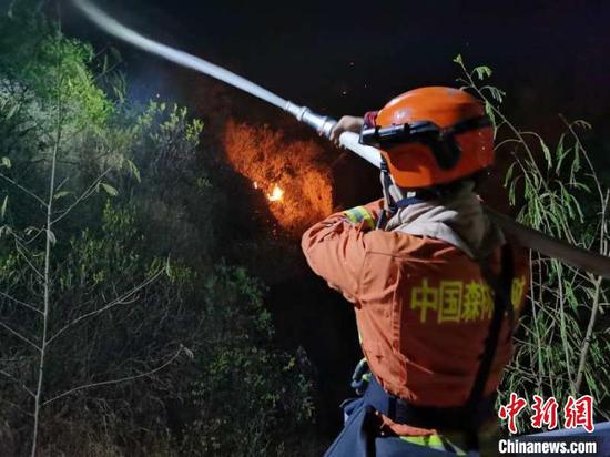 图为森林消防队员在火场扑救。大理州森林消防支队供图
