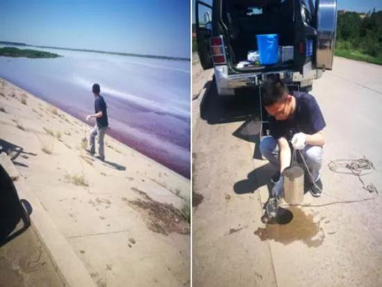 监察组监测人员在黑臭水体里采样,送往实验室检测。