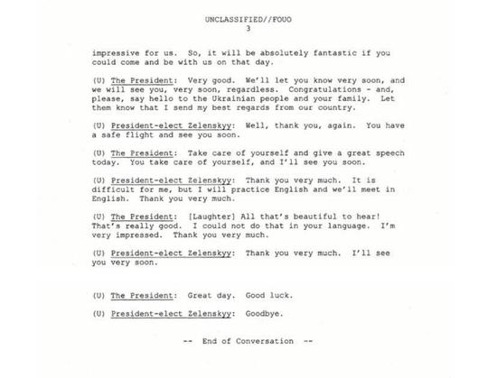 白宫公布特朗普与泽连斯基首次通话记录(全文)