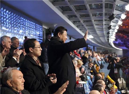 图为2014年2月7日，第二十二届冬季奥林匹克运动会在俄罗斯索契隆重开幕，习近平应邀出席。（兰红光摄）