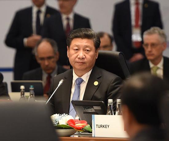 11月15日，国家主席习近平在土耳其安塔利亚出席二十国集团领导人第十次峰会第一阶段会议。新华社记者 李学仁 摄