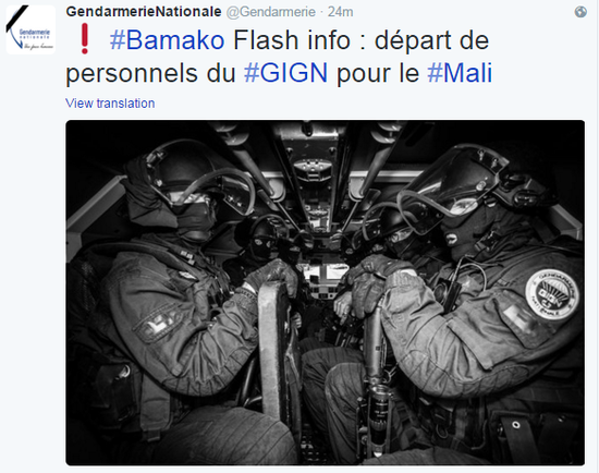 法国国家宪兵特勤队推特官方账号发布照片