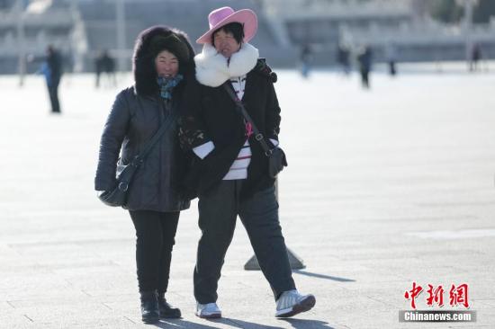 资料图：北京遭遇“极寒”天气 游客“全副武装”御寒潮。 中新社记者 熊然 摄