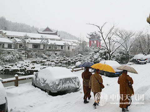 22日，佛教圣地九华山银装素裹。