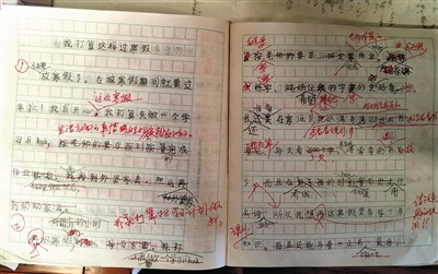 在养子的作文草稿上，满篇都是李征琴的修改备注。
