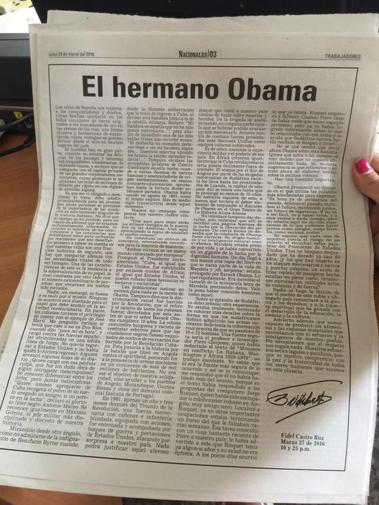 刊登卡斯特罗文章的古巴报纸。