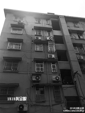 事发大楼，女子从六楼（划圈处）坠下 图片来源：杭州网