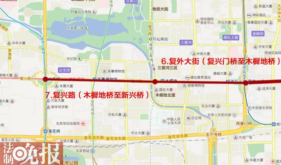 禁行路段：复外大街、复兴路部分道路（制图 张小松）    