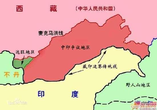 红色部分为藏南地区
