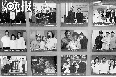 昨日下午，记者探访北京五洲妇儿医院，在一层走廊的墙上，挂着许多明星与医院工作人员合影的照片 本版摄/记者 刘畅。
