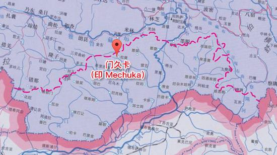 机场位置示意图，此处印称门久卡