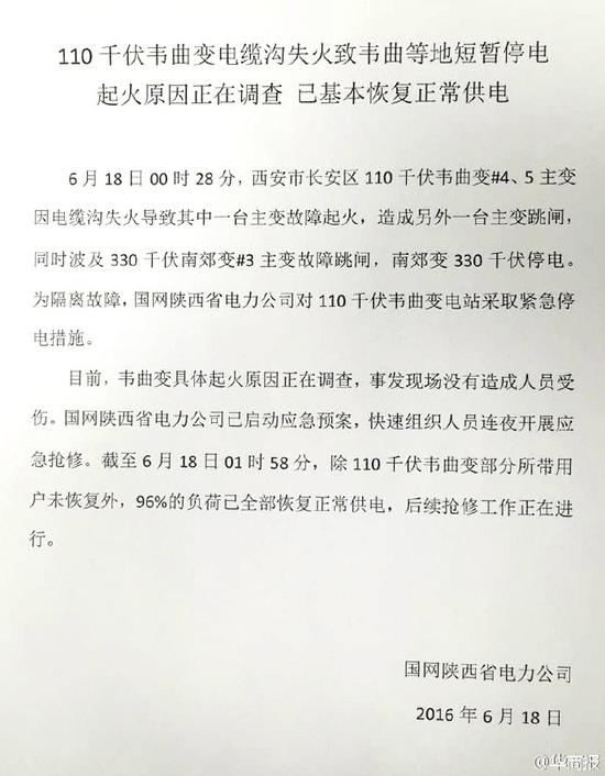 国网陕西省电力公司的官方回应: