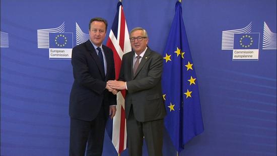 英国首相卡梅伦在英国脱欧公投后首次出现在欧盟总部。