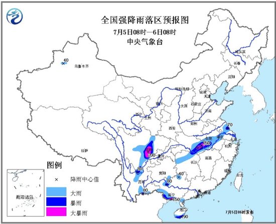全国强降雨落区预报图