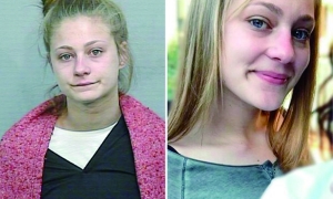 通缉照片（左）及越狱女孩自己发的“通缉照”