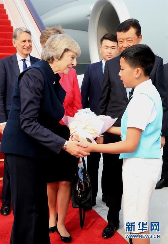  9月4日，出席二十国集团（G20）杭州峰会的英国首相特雷莎·梅抵达杭州。