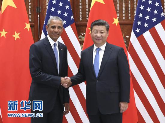 9月3日，国家主席习近平在杭州西湖国宾馆会见前来出席二十国集团领导人杭州峰会的美国总统奥巴马。 新华社记者庞兴雷摄