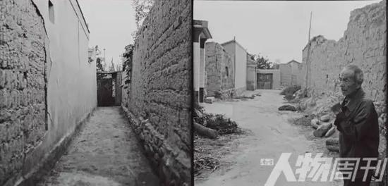 左：青城镇城河村的高承勇老宅；右：驻足停留的邻居