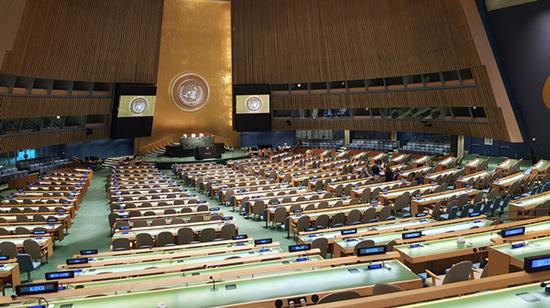 联合国大会会厅内景。（图片来源：联合国新闻部）