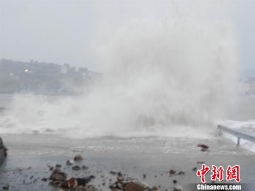 图为：浙江台州温岭海域出现大浪。　缪荣洪 摄