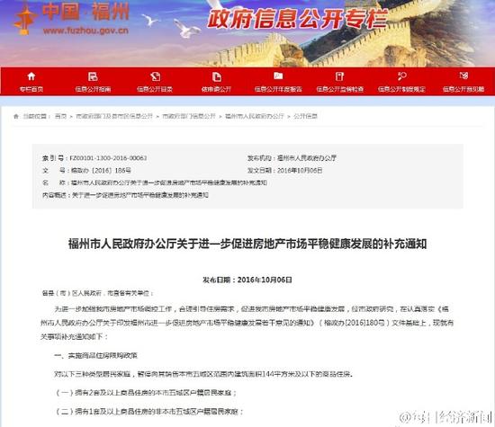 福州实施商品住房限购政策