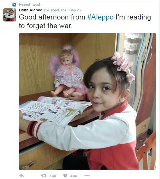 叙利亚阿勒颇7岁小女孩巴娜·阿拉贝德（Bana Alabed）在战火中发推特