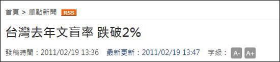 “内政部”2015年4月4日公布的数据显示，至2014年底，15岁以上人口文盲率降至1.5%。