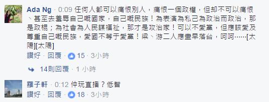 网友批评游蕙祯是“政棍”（图片为脸书截图）