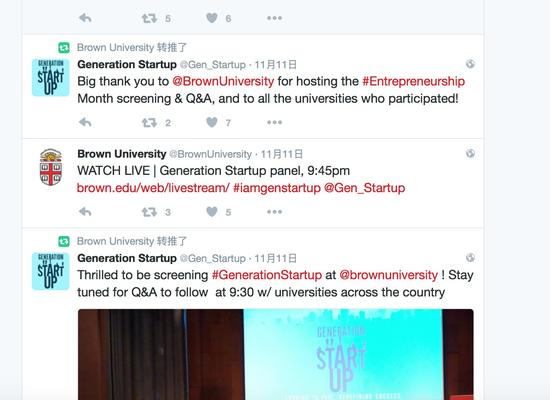 布朗大学的官方推特上几乎都是校园日常动态，很少关于大选的消息。