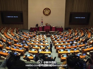 韩国总统朴槿惠弹劾案获国会通过