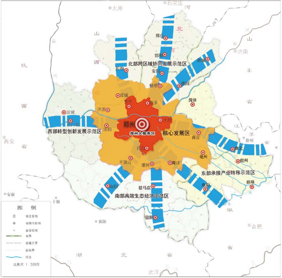 以郑州为中心的中原城市群示意图