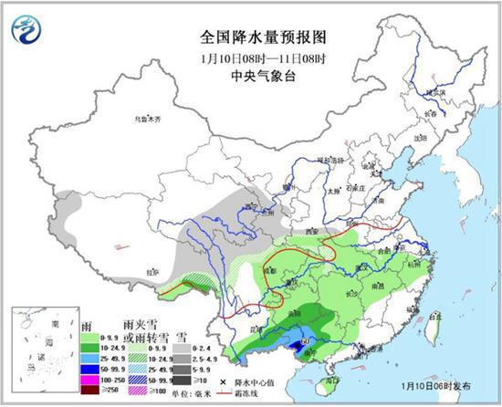 今天，南方降雨范围扩大，云南、广西雨势强。