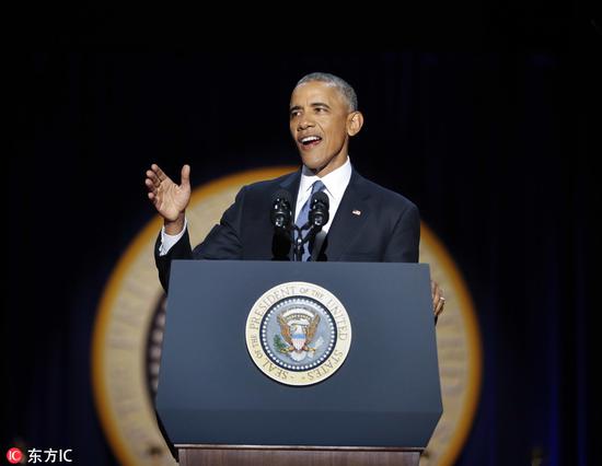 当地时间2017年1月10日，美国芝加哥，奥巴马发表告别演讲，宣告8年总统生涯结束。