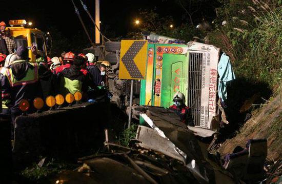5号高速游览车翻覆意外酿33死。（图片来源：台湾“中时电子报”）
