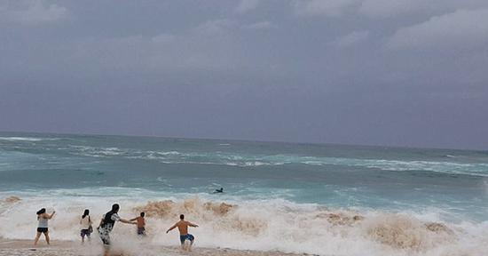 惊险现场：男孩海边玩水遇巨浪 众人急忙营救