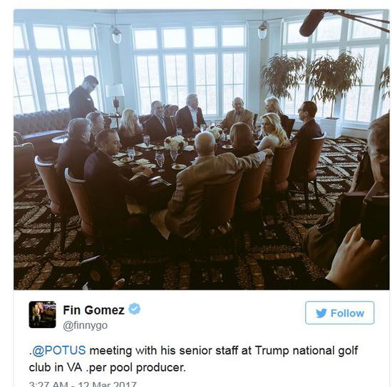 白宫工作人员在12日发图来证明特朗普没有周末打高尔夫而是在工作