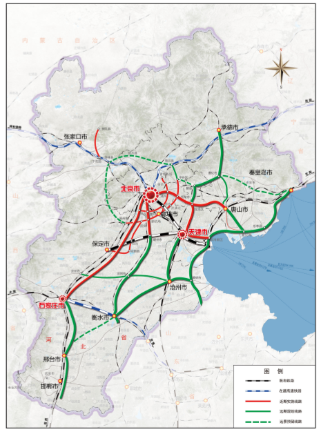 京津冀地区城际铁路网规划示意图
