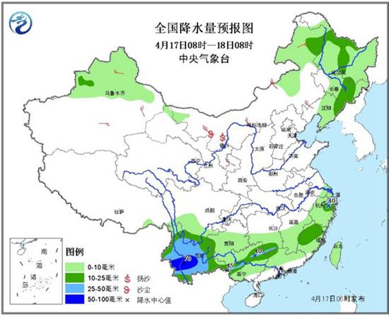 今天，雨水主要集中在东北和云南等地。
