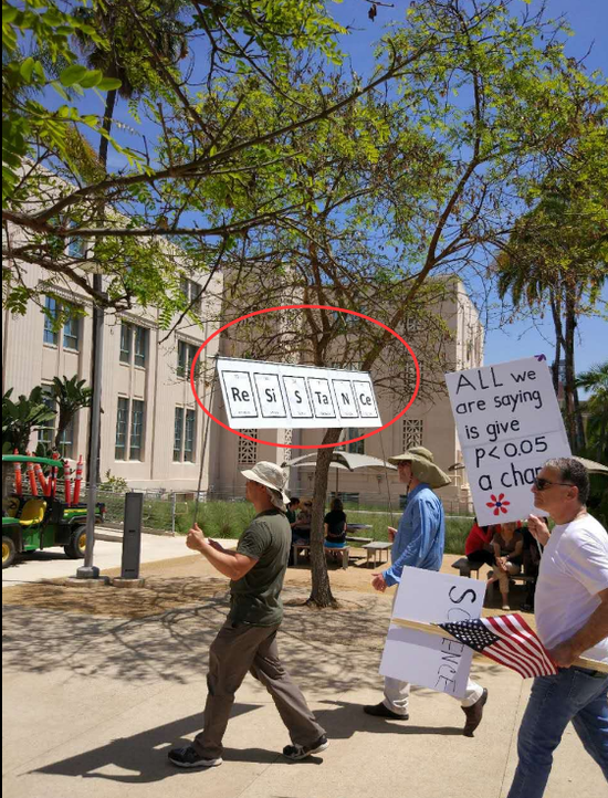 抗议者用化学元素符号组成“Resistance(抵抗)”