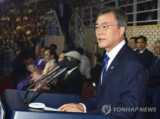 韩国总统文在寅。（图片来源：韩联社）
