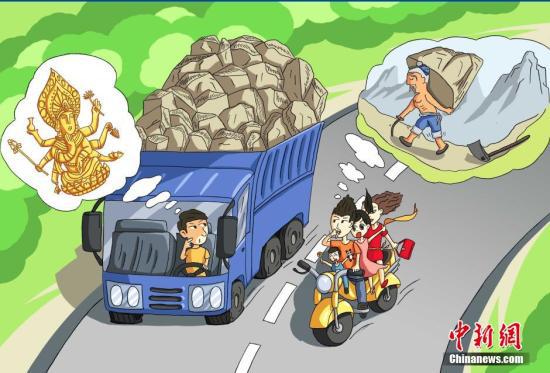 资料图:重庆民警绘制的“超载”交通宣传漫画图。受访者供图