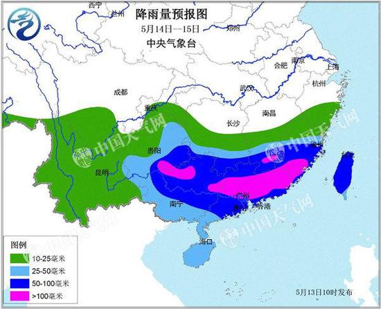14-15日，江南华南将遭遇强降雨。