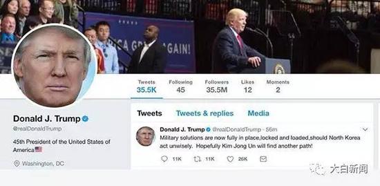 美国总统特朗普再次对朝鲜强硬表态