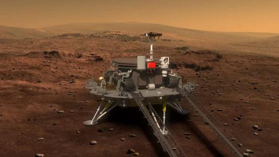 ▲资料图片：2016年8月23日，中国国家国防科工局探月与航天工程中心发布火星车外观设计构型图，从发布的图片可以看出，火星车装有4个“大翅膀”——太阳能电池板。