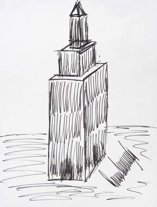 特朗普随手用马克笔画了画纽约帝国大厦。（图片来源：《新闻周刊》）