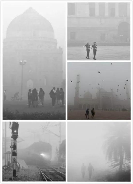 ▲雾霾“围城”下的印度北部多座城市