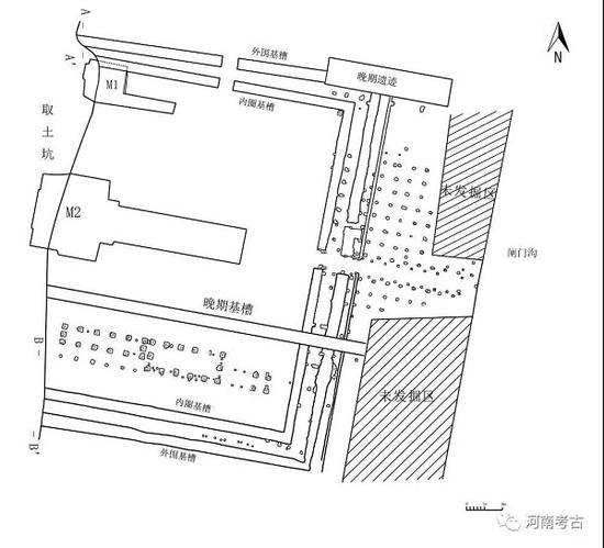 周立刚绘制的发掘平面图，M1位于M2北侧