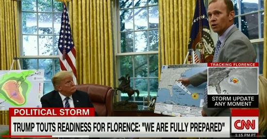 面对“佛罗伦斯”飓风，特朗普：完全准备好了  CNN视频截图